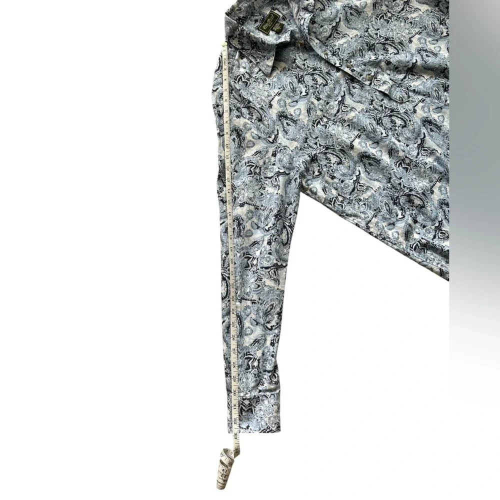 Eddie Bauer 70’s/y2k men’s cotton linen blend blue Paisley half button Size LT‌ - Picture 7 of 9